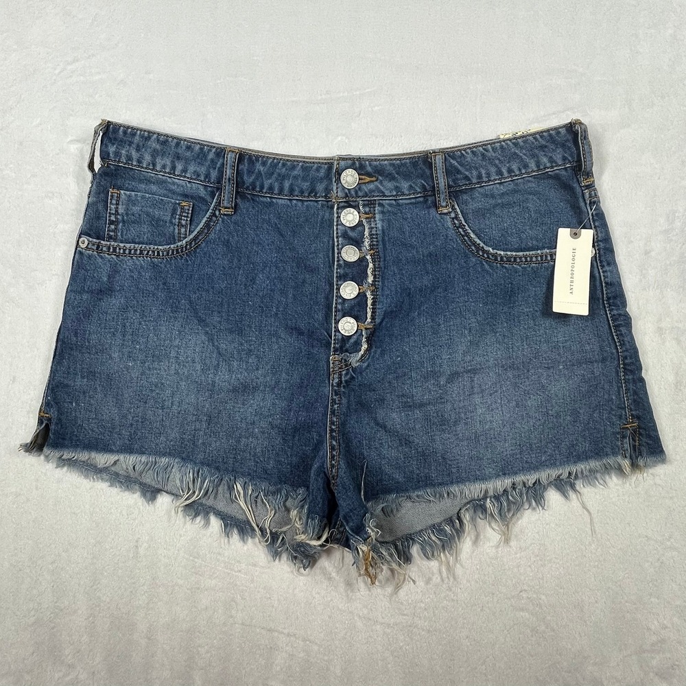 Pilcro Button Fly Cut Off Shorts Womens 31 Blue Medium Wash Festival Casual NEW